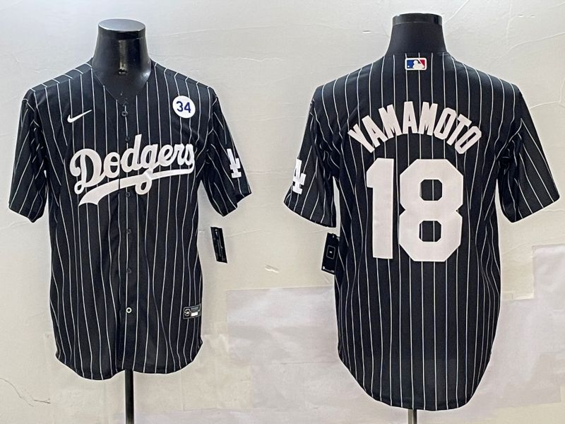 Men Los Angeles Dodgers #18 Yamamoto Black Stripe Jointly Name 2025 Nike MLB Jersey style 7